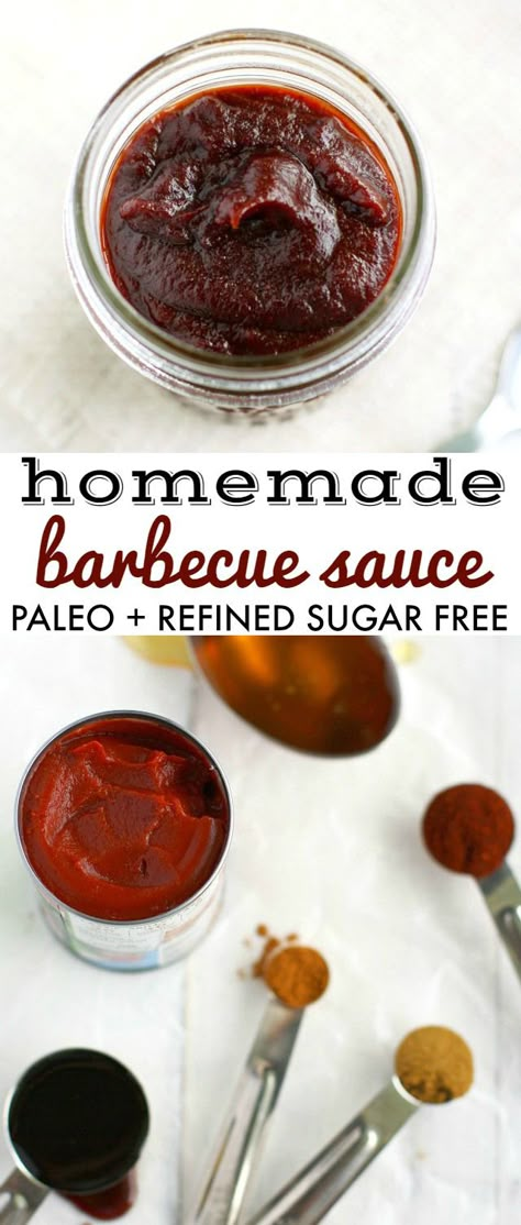 Easy and tasty homemade barbecue sauce - perfect for the summer grilling season! This simple recipe is thick, rich, sweet, and spicy, AND is paleo and refined sugar free. #barbecue Paleo Bbq Sauce, Easy Paleo Dinner Recipes, Paleo Bbq, Paleo Condiments, Homemade Bbq Sauce Recipe, Homemade Barbecue, Barbecue Sauce Recipes, Paleo Recipes Breakfast, Homemade Barbecue Sauce