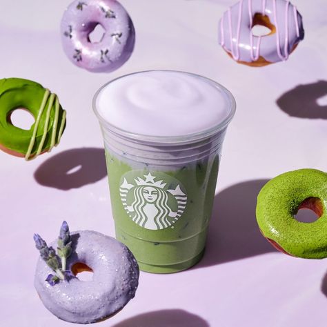 Matcha and lavender lift off. �💜💚 New Iced Lavender Cream Oatmilk Matcha (includes dairy) | Instagram Lavender Matcha Latte, Lavender Matcha, Lavender Coffee, Lavender Latte, Starbucks Matcha, Lavender Cream, Coffee Treats, Lift Off, Matcha Latte