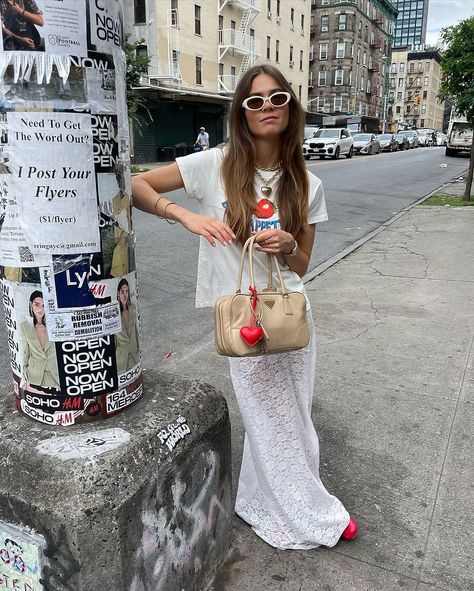 What to Wear to New York This Summer New York Summer Fashion, Modern Boho Style, Lace Maxi Skirt, New York Summer, Summer Stuff, Maxi Lace Skirt, Floral Maxi Skirt, Summer Fashion Trends, Lace Maxi