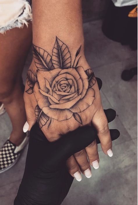 Rose Tattoo Ideas, Simple Hand Tattoos, Side Hand Tattoos, Butterfly Hand Tattoo, Simple Tattoos For Women, Rose Hand Tattoo, Rose Tattoos For Women, Pretty Hand Tattoos, Butterfly Tattoos For Women