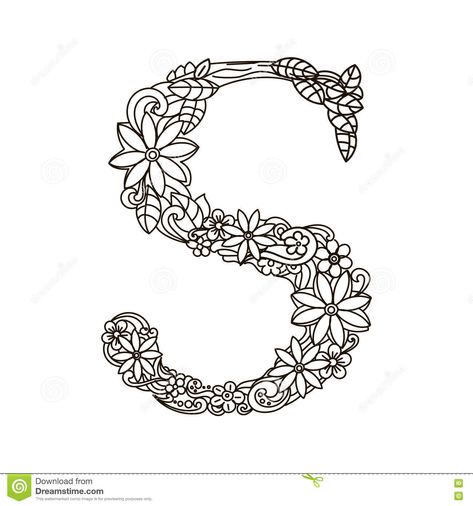 Letter S Coloring Book For Adults Vector Stock Vector - Illustration of abstract, element: 74450324 Coloring Letters, Monochrome Decor, Hand Embroidery Patterns Free, Floral Alphabet, Adult Coloring Book Pages, Alphabet Coloring Pages, Doodle Lettering, Lettering Styles, Coloring Book For Adults