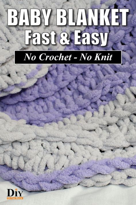 Chunky Baby Blanket Crochet Pattern, Finger Knitting Blankets, Chunky Crochet Baby Blanket, Chunky Blanket Diy, Easy Blanket Knitting Patterns, Chunky Yarn Blanket, Baby Blanket Tutorial, Diy Baby Blanket, Hand Knitting Diy