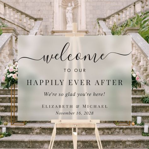 Elegant Happily Ever After Wedding Welcome Frosted Acrylic Sign Frosted Wedding Sign, Welcome To Our Happily Ever After Party, Happily Ever After Sign Wedding, Frosted Glass Welcome Sign Wedding, Wedding Welcome Sign Frosted Acrylic, Wedding Posters, Minimal Modern, Free Birthday Invitation Templates, Free Birthday Invitations