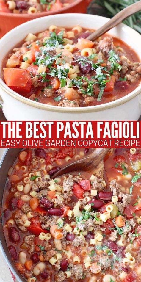 Pasta Fagioli Crockpot, Pasta And Beans, Pasta Fagioli Soup, Pasta E Fagioli Soup, Crockpot Pasta, Olive Garden Copycat, Fagioli Soup, Recipe Pasta, Traditional Italian Dishes