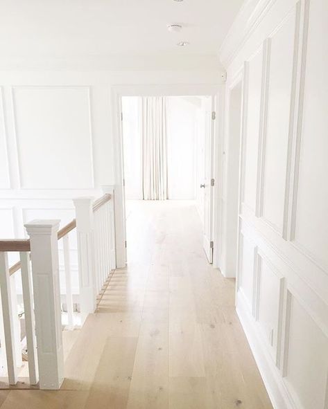 hardwood floors plank benjamin moore simply white Blonde Flooring, Hardwood Floor Colors, Upstairs Hallway, Wooden Floors, Floor Colors, Wood Flooring, House Flooring, Benjamin Moore, Modernism