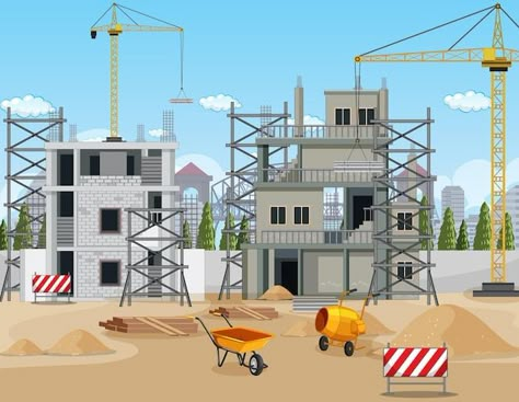 Scene of building construction site | Free Vector #Freepik #freevector #house-clipart #cartoon-drawing #cartoon-svg #cartoon Cartoon Building, House Clipart, Arch Architecture, Cartoon House, Cartoon Background, Building Construction, Construction Site, Free Sites, Home Construction