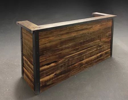 Wood Reception, Barra Bar, Receptionist Desk, Meja Bar, Industrial Office Furniture, Reclaimed Wood Bars, Wood Reception Desk, Bar Industrial, Bar Mobile