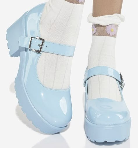 Pastel Mary Janes, Skycore Outfits, Light Blue Mary Janes, Danish Pastel Shoes, Shoe Reference Photo, Blue Aesthetic Shoes, Blue Shoes Aesthetic, Cinnamoroll Shoes, Blue Coquette Outfit