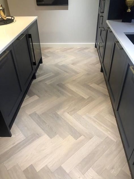 Grey Herringbone Floor, Herringbone Floor Kitchen, Kitchen Herringbone Floor, Herringbone Kitchen, Berkeley Homes, Chevron Kitchen, White Wood Floors, Grey Wood Floors, Herringbone Wood Floor