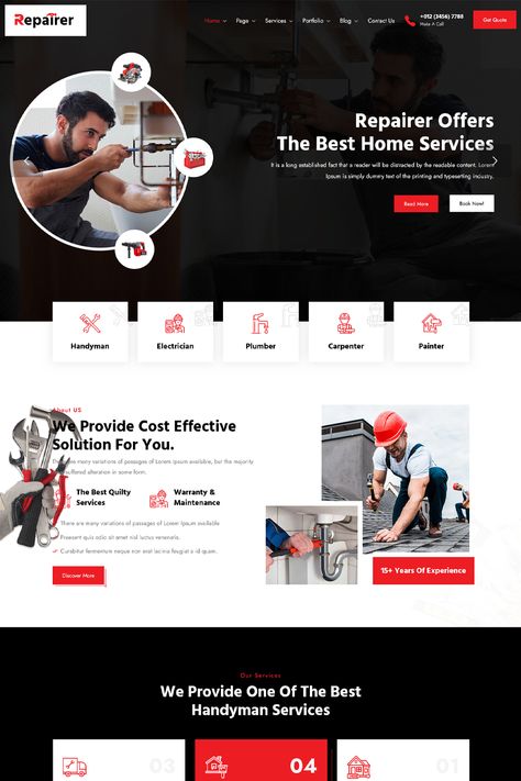 Repairer – Handyman Services & Maintenance WordPress Theme Is A Perfect Solution For Creating Professional Website For Renovation Services & Maintenance Services Such As Plumbing, Electrical Work, Carpentry, Home Repair, Refurbishment, Windows & Doors Installation And All Kinds Of Home Maintenance Websites Maintenance Website Design, Electrical Website Design, Handyman Website Design, Renovation Website Design, Home Renovation Website Design, Carpentry Website Design, Plumbing Website Design, Carpentry Website, Plumber Website