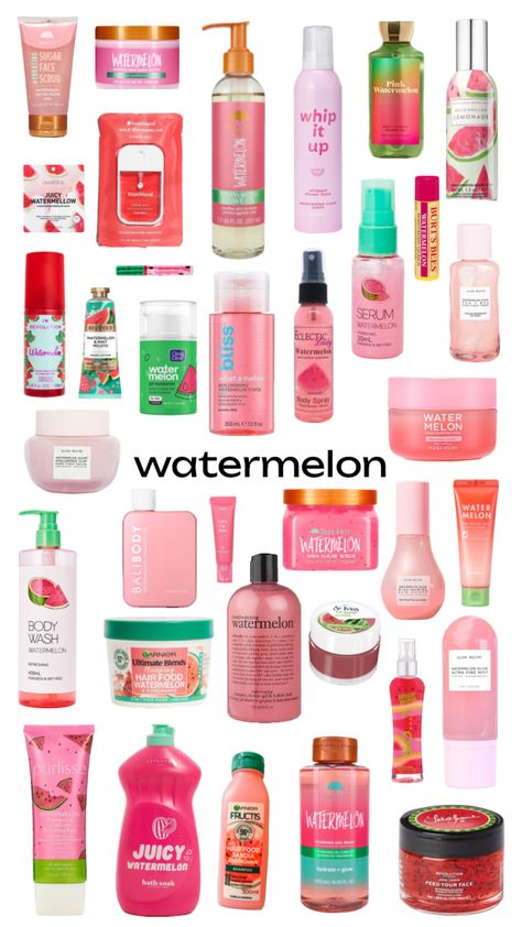 #watermelonskincare #watermelonaesthetic #fruitskincare #skincareproducts #preppyskincare #watermelon Watermelon Skincare, Watermelon Face, Makeup Bag Essentials, Cute Gifts For Friends, Body Hygiene, Shower Skin Care, Body Smells, Perfect Skin Care Routine, Perfume Lover