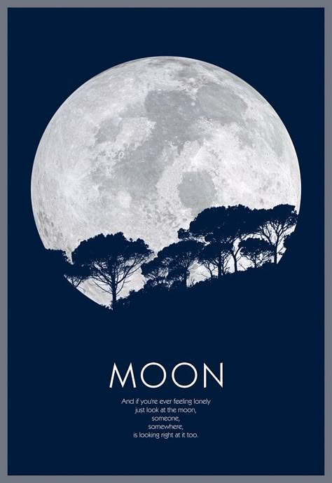 Moon poster, Full moon wall art, Moon quote poster, Trees silhouettes and moon poster, High quality digital file Romantic Poster Design, Moon Poster Design, Moon Layout, Simple Poster Ideas, Moon Design Art, Moon Graphic Design, Full Moon Illustration, Moon Romantic, Full Moon Design