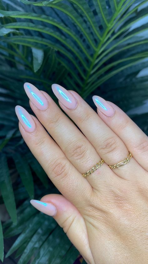 Opi Chrome Blue Plate Special, Clear Blue Chrome Nails, Soft Blue Chrome Nails, Blue Nails With Pink Chrome, Light Blue Pink Nails, Light Blue Irridescent Nails, Blue Chromatic Nails, Light Blue Opal Nails, Nice Chrome Nails