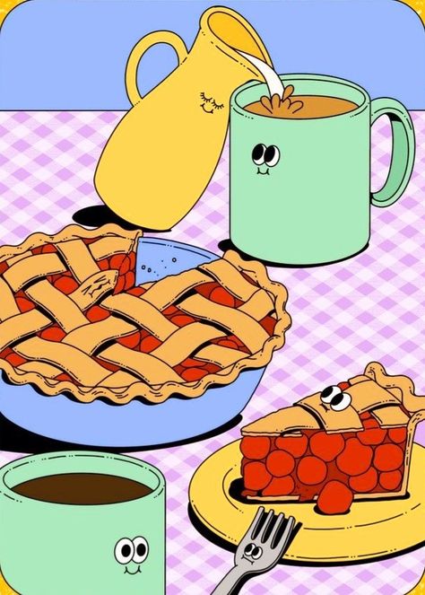 Lauren Martin, Pie Drawing, Whimsical Art Journal, Instagram Image, Image Description, Phone Wallpaper Patterns, Cherry Pie, Hippie Art, Retro Illustration