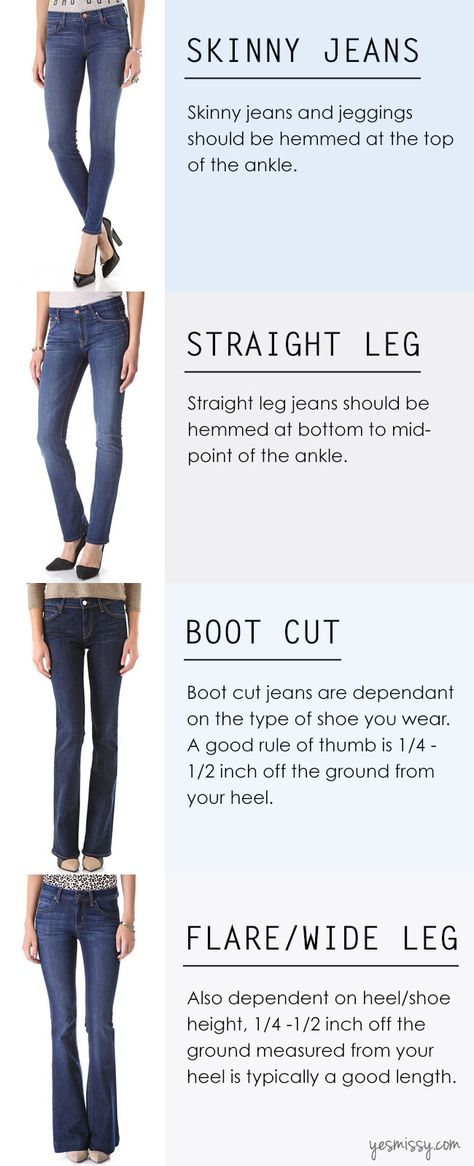 A Complete Guide On How To Hem Jeans - Find the perfect length for any jeans! Hemming Jeans, Fashion Infographic, Look Office, Mode Tips, Fashion Dictionary, Types Of Jeans, Fashion Vocabulary, Hem Jeans, Personal Stylist