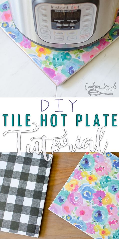 Don't want to set a hot dish on the counter? Want something underneath your Instant Pot while on the stove? This DIY Tile Hot Plate is the perfect solution! Easy, affordable and ADORABLE! Customize your hot plate to match the decor of your kitchen! |Cooking with Karli| #diy #hotplate #hotpad #instantpot #tile #modpodge Ceramic Tile Trivets Diy, Floor Tile Crafts Leftover, Diy Trivet Ideas, Tile Crafts Ideas Projects, Tile Projects Diy Leftover, Hot Plates Diy Ideas, Crafts With Tiles, Tile Projects Crafts, Tile Diy Crafts