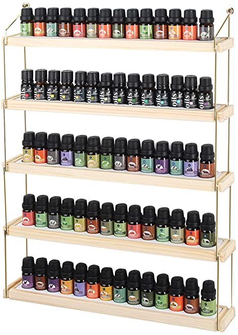 Amazon.com: J JACKCUBE DESIGN Wall Mount Essential Oils Display Shelf with 5 Tier for 70 Bottles Holder Gold Frame and Wood Rack Organizer - MK482B : Home & Kitchen Essential Oil Rack, Essential Oils Organization, Oil Rack, Rustic Wood Floating Shelves, Essential Oils Collection, Acrylic Shelf, Wood Rack, Box Shelves, Oil Storage