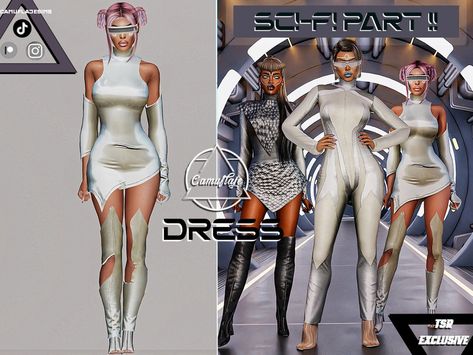 The Sims Resource - SCI-FI Collection Part 2 - Dress Sims 4 Futuristic Cc Clothes, Ts4 Futuristic Cc, Sims 4 Cyfi Cc, Sims 4 Futuristic, Sims 4 Futuristic Cc, Sims 4 Cyberpunk Cc, Ts4 Cyberpunk, Sci Fi Dress, Sci Fi Clothing