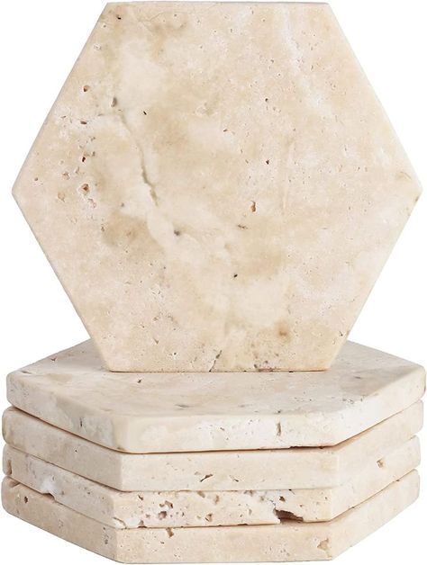 Cream Travertine, Modern Coasters, Travertine Marble, Absorbent Coasters, Bar Coasters, Hexagon Coasters, Travertine Stone, Marble Coasters, Natural Cream