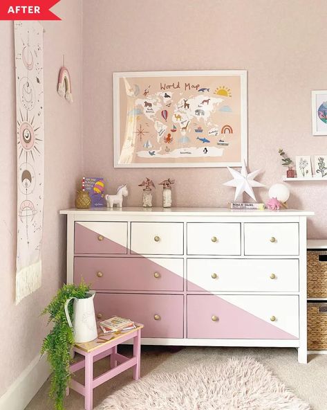 IKEA HEMNES Painted Redo - Before and After Photos | Apartment Therapy Kids Bedroom Dresser, Nordli Ikea, Ikea Hemnes Dresser, Ikea Nordli, Hemnes Dresser, Ikea Pax Closet, Girl Dresser, Dresser Redo, Ikea Pax Wardrobe