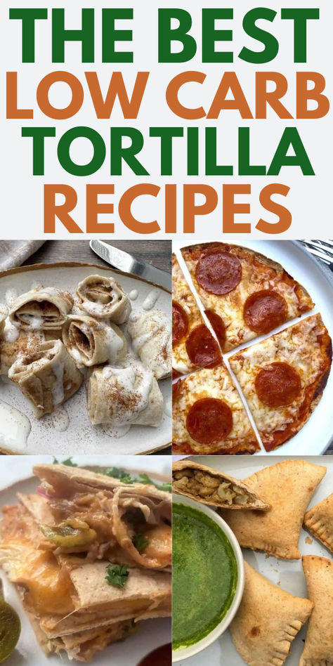 images of low carb tortilla recipes including cinnamon rolls, pizza, samosa, and quesadilla. Low Carb Tortilla Recipes, Tortilla Ideas, Best Low Carb Tortillas, Breakfast And Lunch Ideas, Pizza Wrap, Filling Breakfast Recipes, Keto Tortilla, Tortilla Recipes, Weekend Brunch Recipes