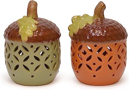 Amazon.com: Mark Feldstein & Associates Pre-Lit LED Sage Green and Orange Harvest Acorn Tabletop Figurines, Set of 2, 6 Inch : Home & Kitchen Sage Green And Orange, Acorn Decorations, Orange Ceramic, Perfect Thanksgiving, Cutout Design, Cute Home Decor, Seasonal Home Decor, Thanksgiving Decor, Protective Packaging