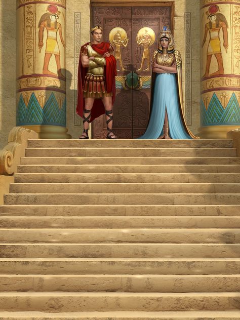 Meeting Julius Caesar and Cleopatra.  Choices: A Courtesan of Rome. Cleopatra And Julius Caesar, Caesar And Cleopatra, Library Of Alexandria, Roman Legion, Choices Game, Play Outfit, Old Egypt, Historical People, Julius Caesar