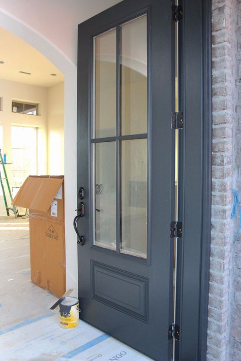 Entry Door Colors, Best Front Door Colors, Exterior Door Colors, Dark Doors, Best Front Doors, Blue Front Door, Black Paint Color, Front Door Paint Colors, Black Front Doors