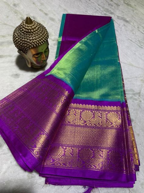 Blue Green Combination Blouse Designs, Green Colour Silk Saree, Saree Combinations Color Combos, Saree Colors, Saree Color Combinations, Blue Silk Saree, Kanjivaram Sarees Silk, Bridal Sarees South Indian, Simple Saree Designs