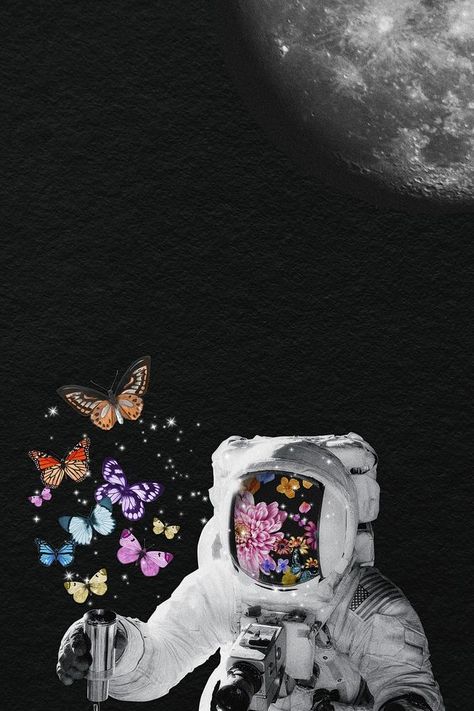 Astronaut Background, Astronaut Aesthetic, Galaxy Butterfly, Background Butterfly, Wallpaper Background Aesthetic, Background Pattern Design, Surreal Collage Art, Aesthetic Butterfly, Collage Materials