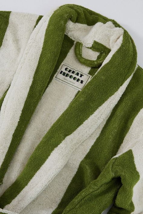 The Waldemere’s inspiration and namesake arose from our fascination with the golden era of Catskill resorts and the imagined leisure wear of the time. The chunky stripes of this robe differentiate themselves from their slimmer counterparts while still effortlessly blending into any environment. This unisex, terry cloth robe comes in our signature martini olive and natural cotton colors. Designed in the Catskill Mountains of New York. Made from 100% organic cotton in Portugal. Birkenstock Eva Arizona, Catskill Resorts, Cream Converse, Martini Olive, Terry Cloth Robe, Terry Robe, Dress For Success, Comfy Cozy, Terry Cloth