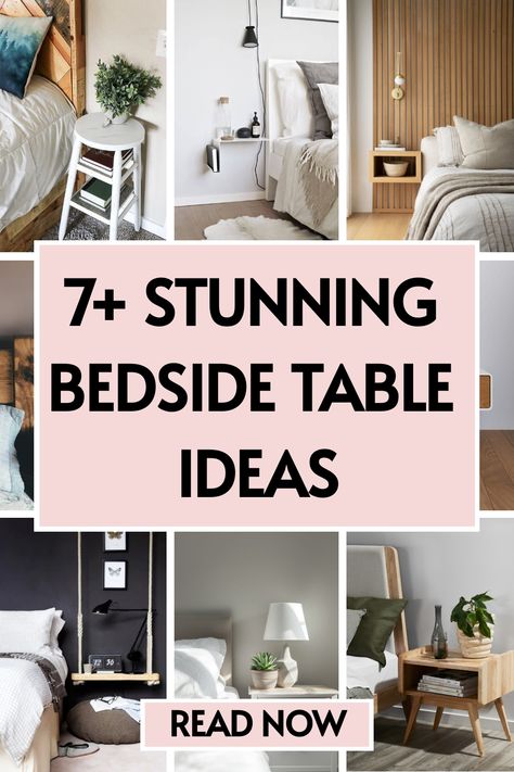 7 bedside table ideas Sleek Bedside Table, Ideas For Bedside Tables, Books On Bedside Table, Minimalist Bedside Tables, Bedside Table Decor Ideas, Uncluttered Bedroom, Diy Bedside Table, Bedside Table Ideas, Large Bedside Tables