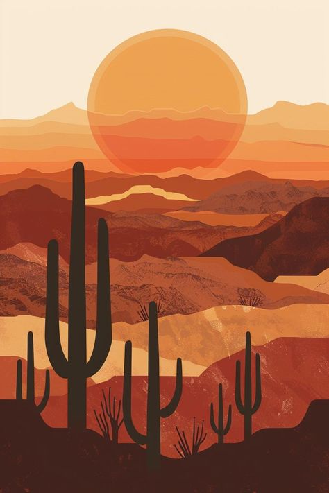 Desert Artwork, Breathtaking Sunsets, Southwest Vibes, Desert Landscapes, One Piece Wallpaper Iphone, Painted Shells, Desert Art, Cactus Art, Unique Shapes