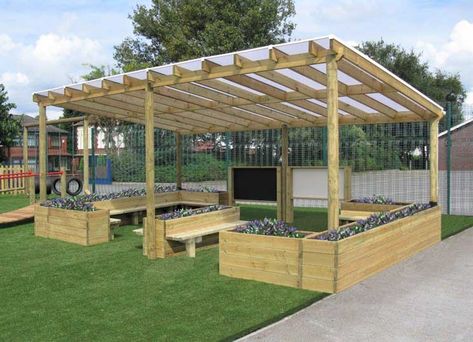 Outdoor Classroom Kindergarten, Outdoor Classroom Seating, Outdoor School Spaces, Outdoor Classroom Ideas, School Garden Design, Outside Classroom, Outdoor Classroom Design, School Outdoor Classroom, School Garden Club