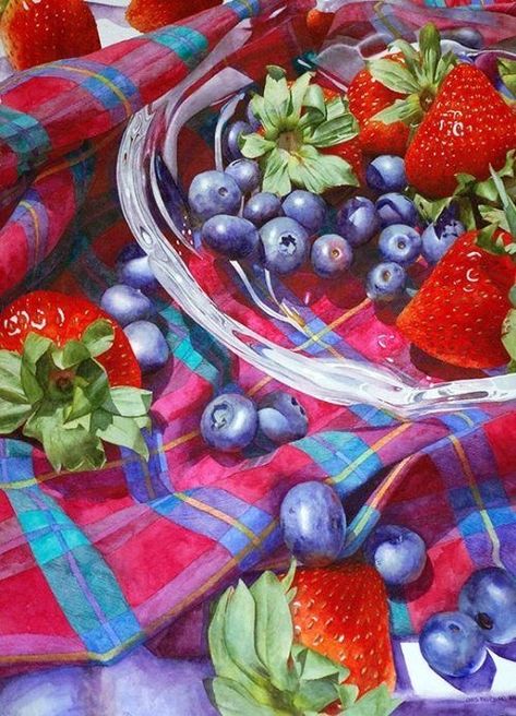 Picnic Still Life, Chris Krupinski, Blueberries And Strawberries, Veggie Art, Strawberry Watercolor, Art Still Life, Ap Studio Art, Fruit Picture, Watercolor Food