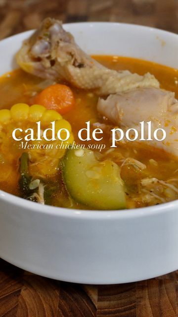 Dasha | Easy Family Meals on Instagram: "Caldo de pollo (Mexican chicken soup) will get me right every time! I still remember the first bowl I had of this from a local restaurant in Houston I went back 3 times that week and was never the same 😂

This soup is mandatory to have in your back pocket for soup season bc you just never know when you wake up with the sniffles and need a pick me up. 

Y’all know we love rice over here, so I paired it with a homemade Mexican rice, which leveled up the flavor even more.

What you’ll need to make Caldo de Pollo: (Ingredients)
4 lbs bone-in chicken thighs and drumsticks
4 bay leaves
2 whole cloves of garlic, peeled 
1 large onion, halved
2 tablespoons chicken bouillon powder (adjust to taste)
1 small can of Mexican-style tomato sauce
4 pieces of corn Small Chicken Soup Recipes, Chicken Thigh Recipes Soup, Cuban Chicken Soup Recipes, Chicken Caldo Mexican Recipe, Mexican Chicken Rice Soup, Mexican Chicken And Rice Soup, Cuban Chicken Soup, Chicken Caldo, Chicken Thighs And Drumsticks