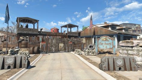 Sanctuary Hills Settlement, Fallout 4 Sanctuary Ideas, Fallout 4 Sanctuary, Fallout Settlement, Fallout 4 Settlement, Fallout 4 Settlement Ideas, Brotherhood Of Steel, Apocalypse Aesthetic, Post Apocalyptic Fashion