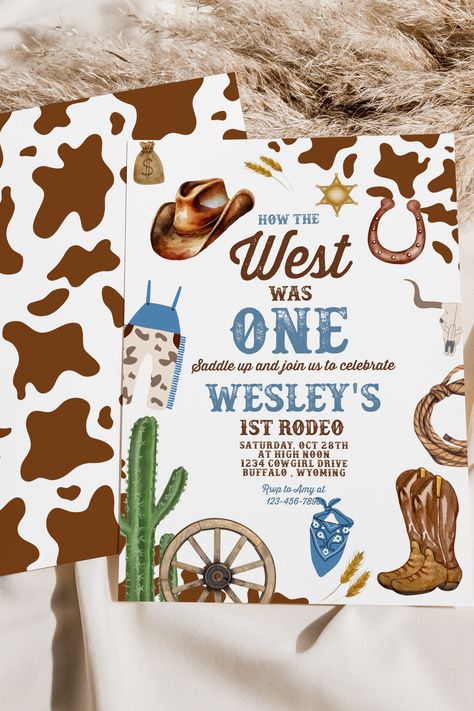 Ranch Birthday Party, 1st Rodeo Birthday, Cowboy Birthday Party Invitations, Wild West Birthday Party, 1 Year Birthday Party Ideas, Cowgirl Birthday Party Invitations, Wild West Cowgirl, Rodeo Birthday Invitations, Cowboy First Birthday