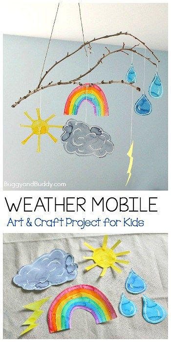 Weather Mobile Craft for Kids - Buggy and Buddy Weather Mobile, Mobile Craft, Weather Crafts, Rainbow Mobile, Collaborative Art Projects, Weather Unit, Arts And Crafts For Teens, Easy Arts And Crafts, Art And Craft Videos