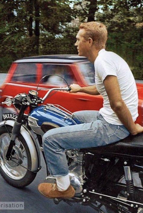 Bruce Penhall, Steve Mcqueen Motorcycle, Mcqueen Outfit, Actor Steve Mcqueen, Steve Mcqueen Style, Esquire Uk, Triumph Tr6, Rolex Explorer Ii, Rolex Explorer