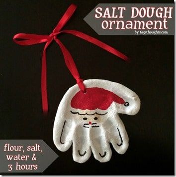 Salt Dough Ornament Santa Handprint Ornament, Reindeer Footprint, Santa Handprint, Salt Dough Ornament, Salt Dough Christmas Ornaments, Handprint Ornaments, Footprint Crafts, Santa Crafts, Homemade Ornaments