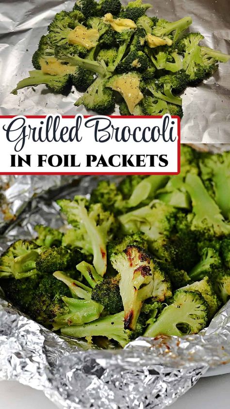 Grilled Broccoli in Foil Packets Broccoli On The Grill, Grilled Foil Packets, Grilled Chicken Legs, Grilled Vegetable Recipes, Grilled Broccoli, Beef Kabobs, Foil Packet, Foil Packets, Refreshing Salad