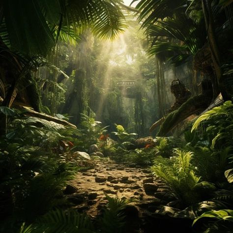 Image Free Download | In a tropical rain forest, the sun shines on the ground through the leaves, miniatures, Jurassic, 16k, high resolution Tropical Rain Forest, Game Zone, Jungle Vibes, Rain Forest, Tropical Rainforest, City Wallpaper, On The Ground, Promise Ring, Mood Board