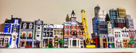 https://flic.kr/p/jaN6dv | Lego Modular Shelf City | Building a display wall in the guest room. IKEA shelves are perfect size for modulars. Hope to add more shelves after I unpack. Modular Shelf, Lego Modular, Ikea Shelves, Display Wall, Lego Storage, Modular Shelving, Lego Projects, Lego Building, The Guest