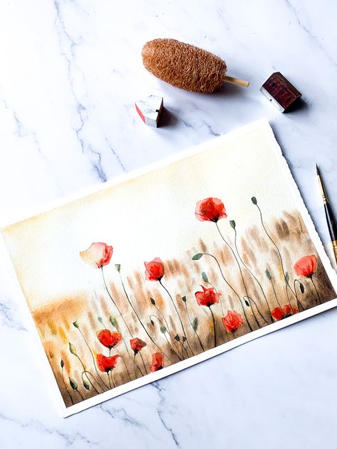 How To Paint Poppies, Painting Poppies, Watercolor Poppy Flower, Poppy Watercolor Painting, Poppies Watercolor, Watercolour Poppies, Poppy Watercolor, Water Colour Poppy, Watercolour Poppies Simple