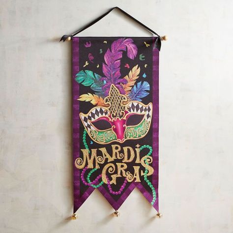 Mardi Gras Mask Wall Banner #mardigras #ad February Holidays, S Cake, Dark Woods, Mask Wall, Mardi Gras Decorations, Let The Good Times Roll, Mardi Gras Mask, Wall Banner, Topiaries