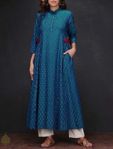 Ikkat Dresses, Cotton Anarkali, Ikat Dress, Anarkali Kurti, Salwar Designs, Kurti Designs Latest, Kurta Neck Design, Cotton Kurti Designs, Salwar Kamiz