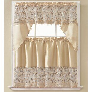 Rosalind Wheeler Hassett Kitchen Curtain | Wayfair Kitchen Curtain Ideas, Kitchen Curtain Designs, Window Swags, Swag Curtains, Kitchen Window Curtains, Kitchen Windows, Kitchen Curtain Sets, Kitchen Valances, Floral Swag