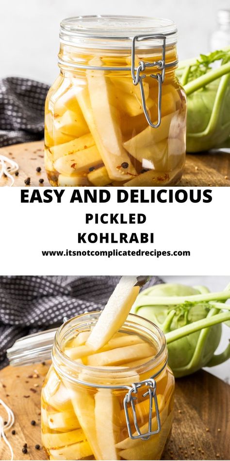 If you enjoy the crunchy texture and bright flavour of a quick pickled vegetable, my Pickled Kohlrabi is for you. Tangy and crisp, this is a quick, easily made pickle that you will want to add to your repertoire. Small batons of kohlrabi are covered with a spiced vinegar brine. After a short wait, they are ready to enjoy. It doesn’t come much better or easier than that! Pickled Kolarabi, Pickled Kohlrabi, Pickled Fennel, Quick Pickled Vegetables, Kohlrabi Recipes, Complicated Recipes, Grazing Platter, Food Japanese, Quick Pickled