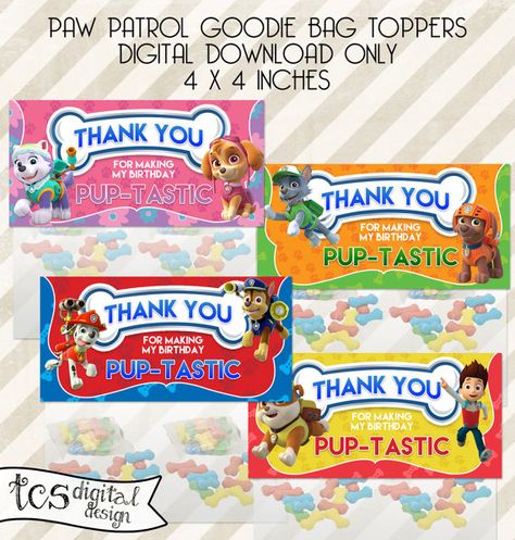 Paw Patrol Goodie Bag Printable Toppers / by TCSDigitalDesign Paw Patrol Birthday Favors Goodie Bags, Paw Patrol Party Favors Bags, Paw Patrol Goodie Bags, Paw Patrol Goodie Bag Tags, Pup Tags Paw Patrol, Paw Patrol Printables Free, Paw Patrol Chip Bag, Party Favor Bag, Ideas Fiesta